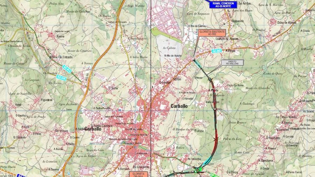 Plano do trazado da variante de Carballo.