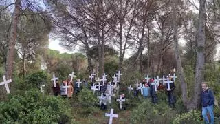 La pineda d'en Gori de Palamós s'omple de creus en protesta pel tercer edifici que s'hi vol construir