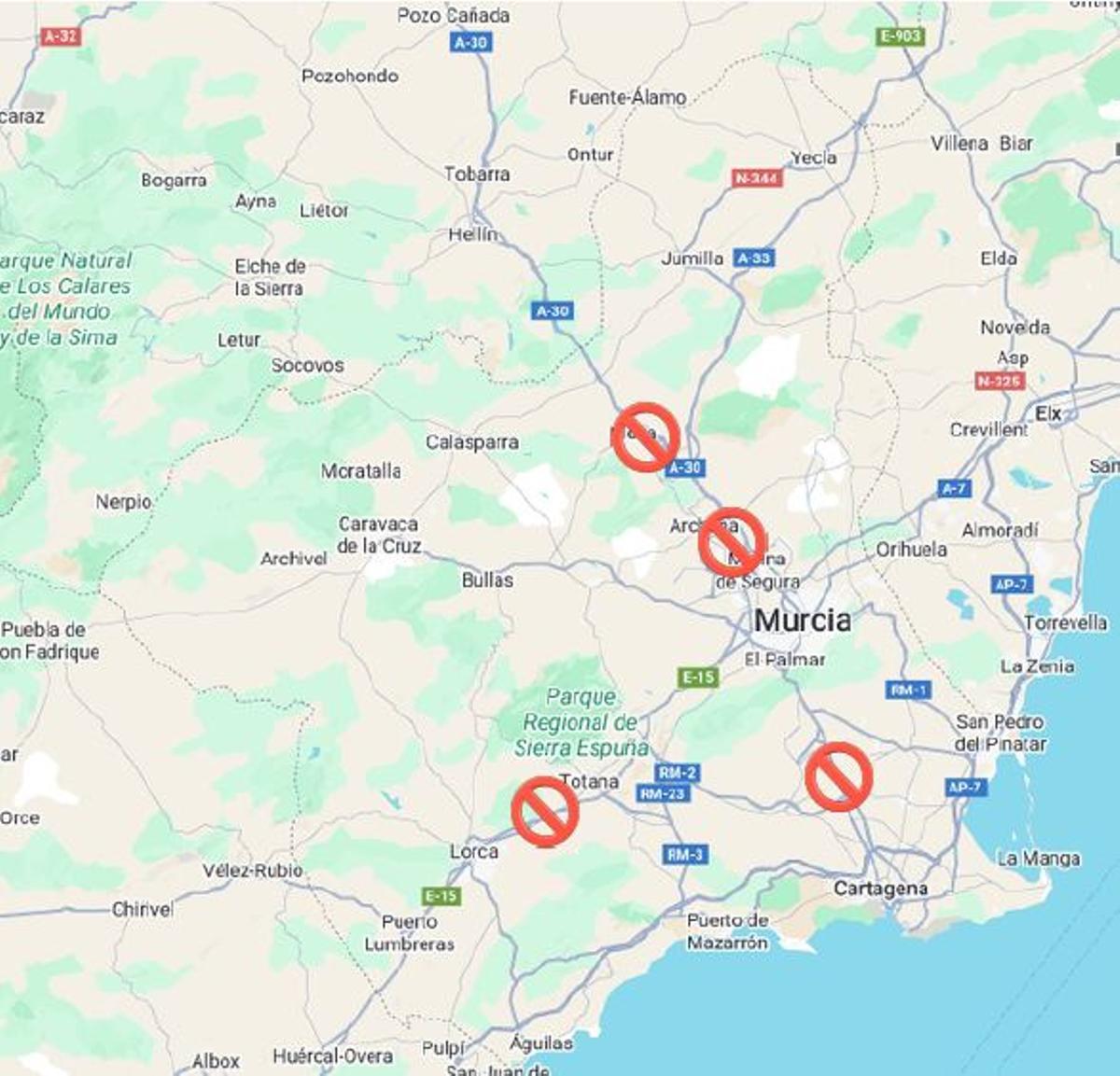 Zonas de cortes de tráfico el próximo jueves en Murcia por la tractorada