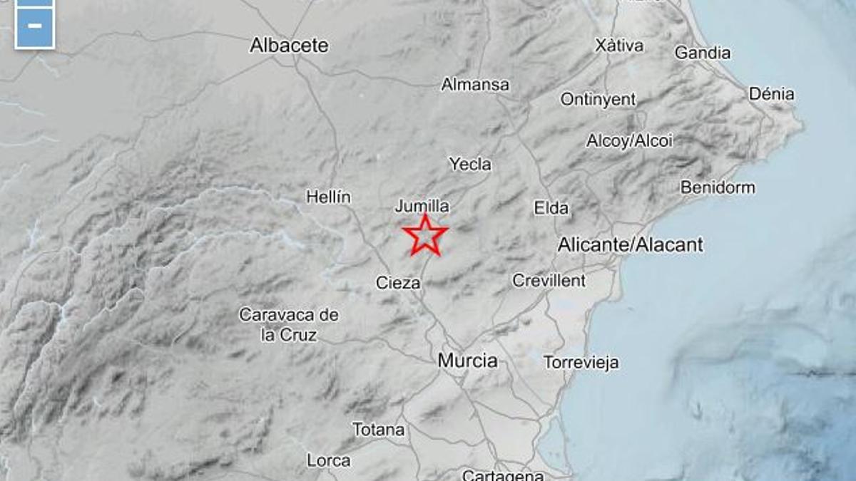 Mapa del epicentro del terremoto en Jumilla.