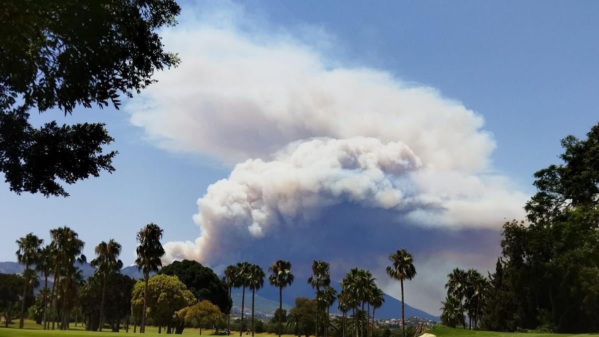 La densa columna de humo desde el campo del Real Guadalhorce Club de Golf
