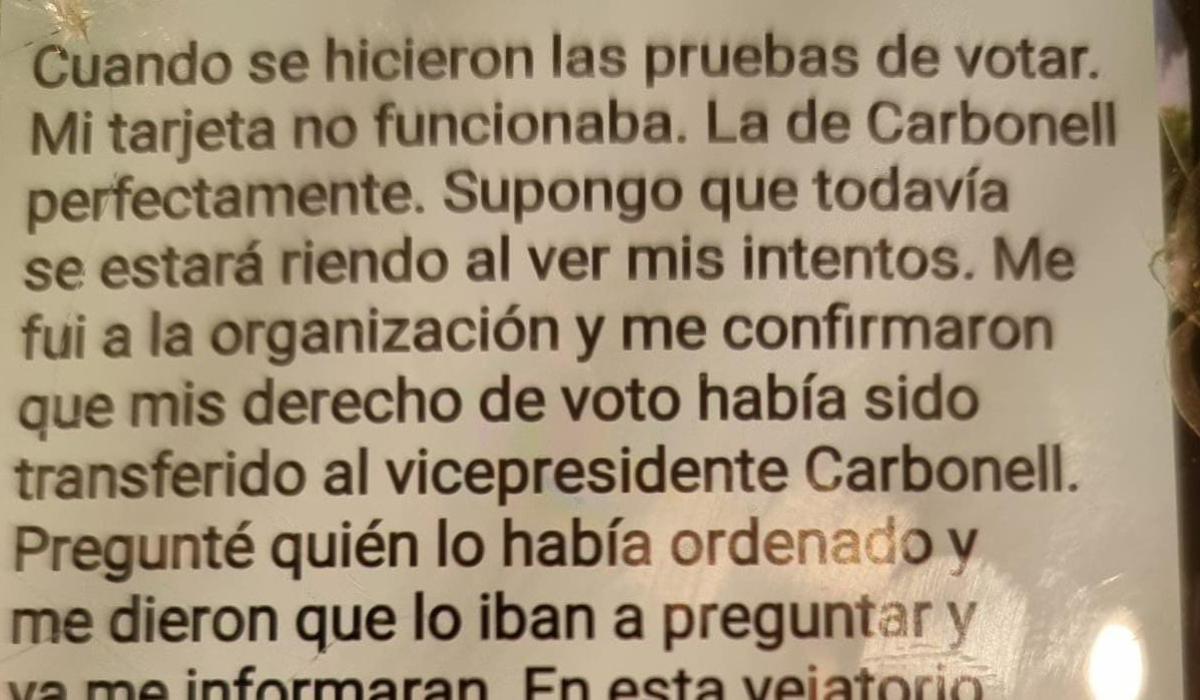 Mensaje de Senz de Breto enviado a un miembro de la Junta directiva tras la votación de la ITF. 