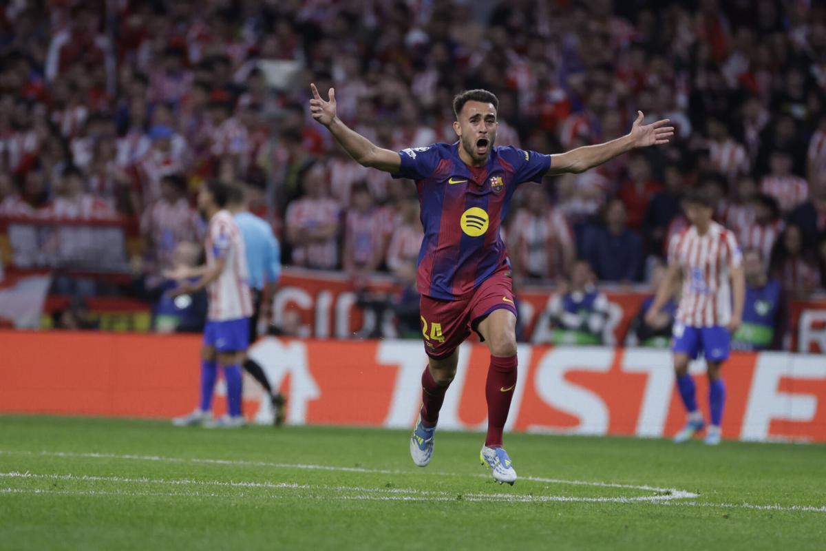 Eric García, celebra el segundo gol del Barça ante el Atlético en la Champions.