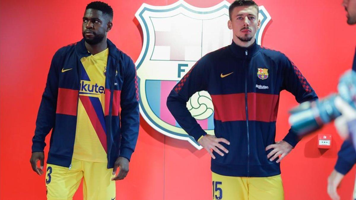 Umtiti y Lenglet, antes de un partido del Barça