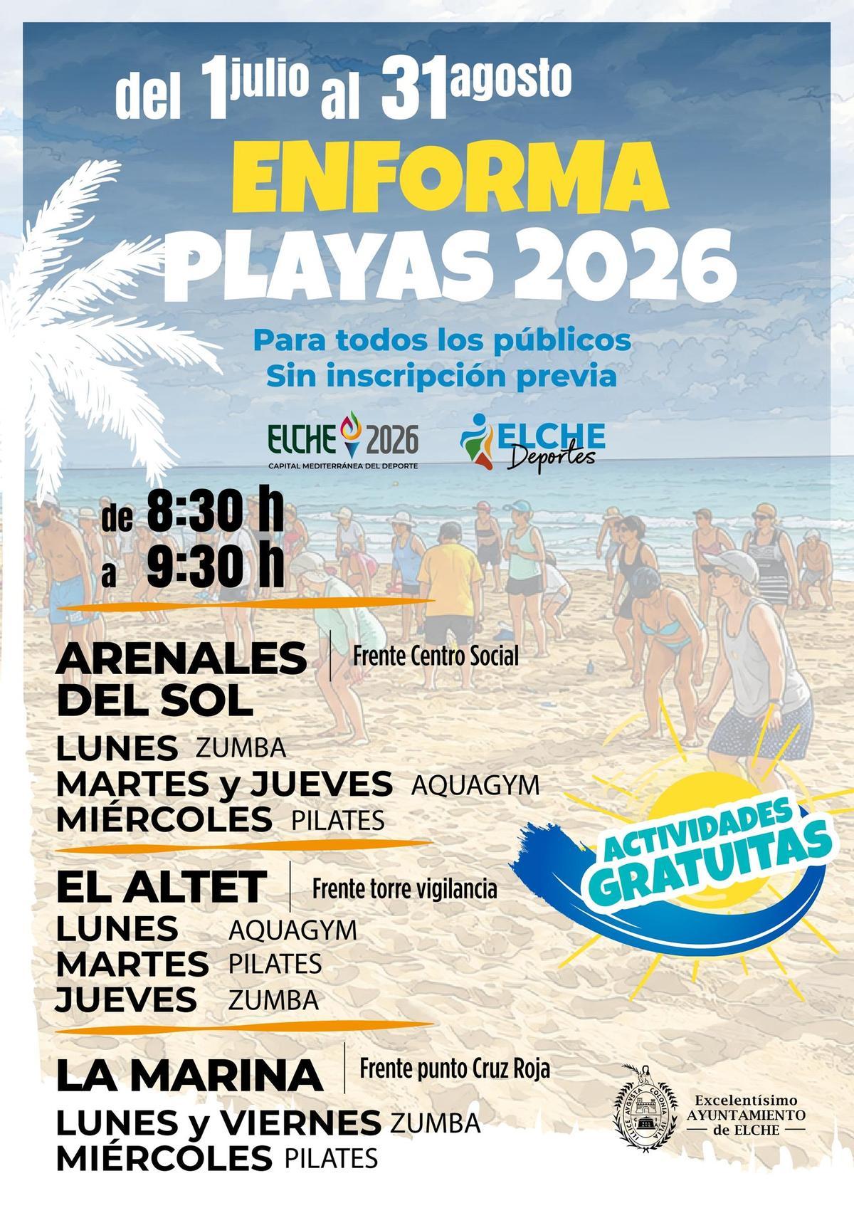Cartel con la actividad del Ayuntamiento de Elche para practicar deporte en verano