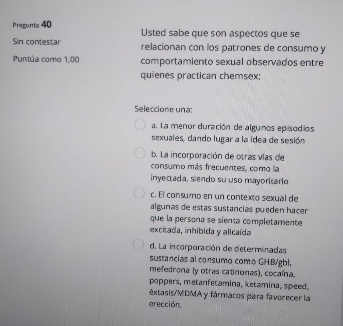 Imagen de la pregunta número 40 que está generando gran revuelo entre las enfermeras.