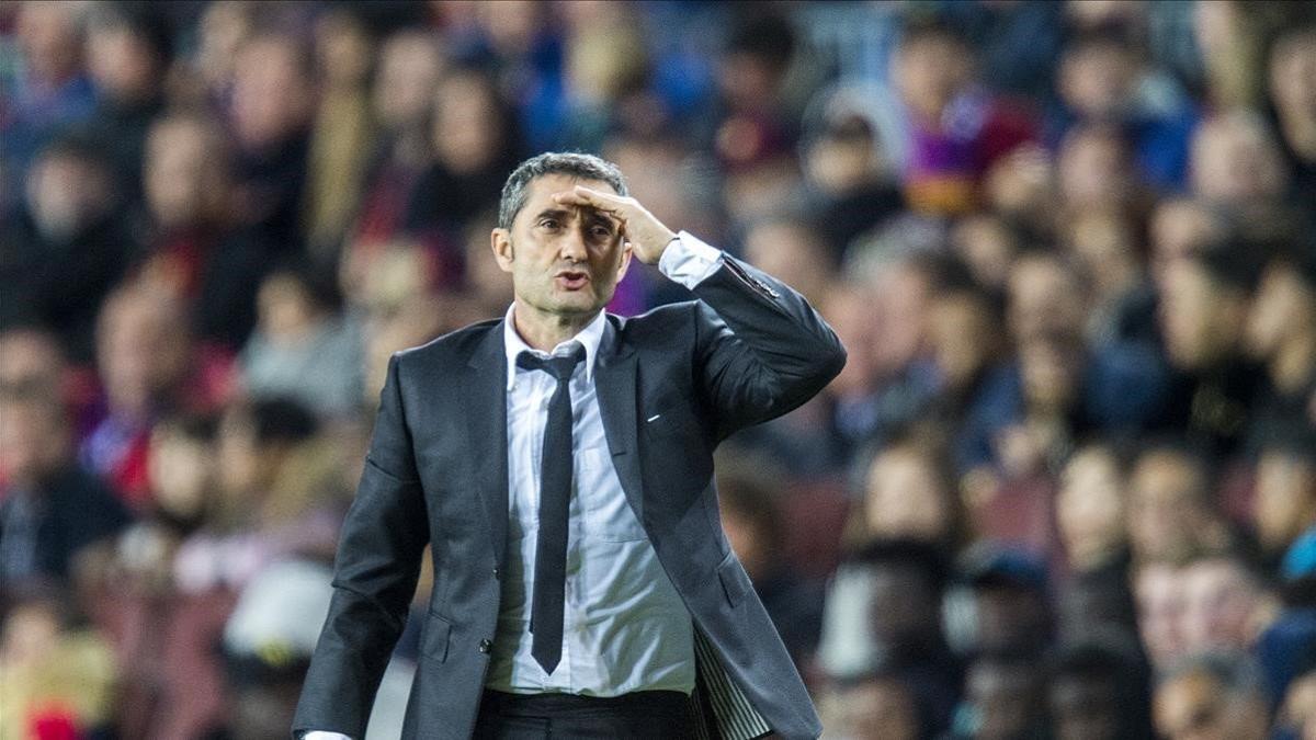 Valverde, durante el Barça-Celta en el Camp Nou.