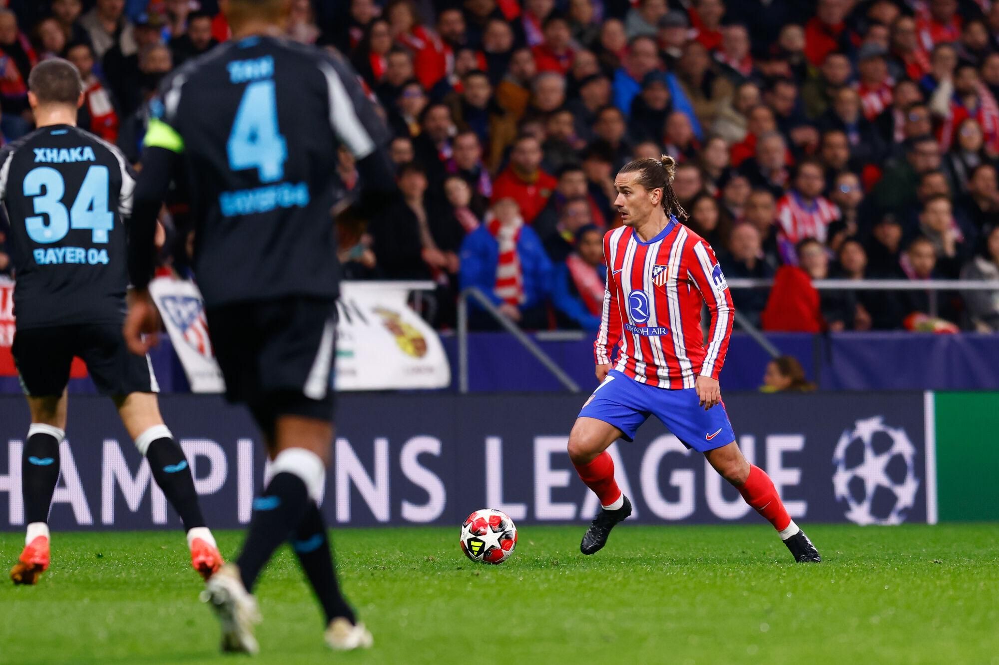 Antoine Griezmann of Atletico de Madrid in action during the UEFA Champions League 2024/25 League Phase MD7 match between Atletico de Madrid and Bayer 04 Leverkusen at Riyadh Air Metropolitano stadium on January 21, 2025, in Madrid, Spain. AFP7 21/01/2025 ONLY FOR USE IN SPAIN. Dennis Agyeman / AFP7 / Europa Press;2025;SPAIN;SPORT;ZSPORT;SOCCER;ZSOCCER;Atletico de Madrid v Bayer 04 Leverkusen - UEFA Champions League 2024/25 League Phase MD7;