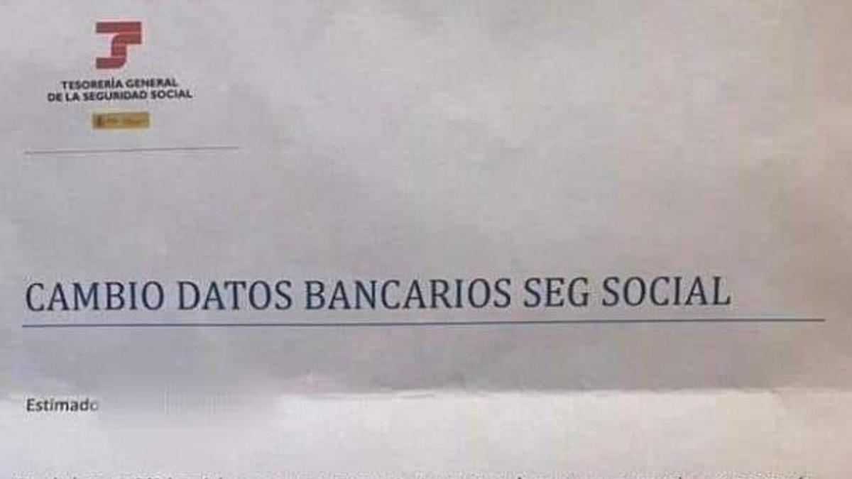 Carta con la que intentan estafar a pensionistas suplantando a la Seguridad Social