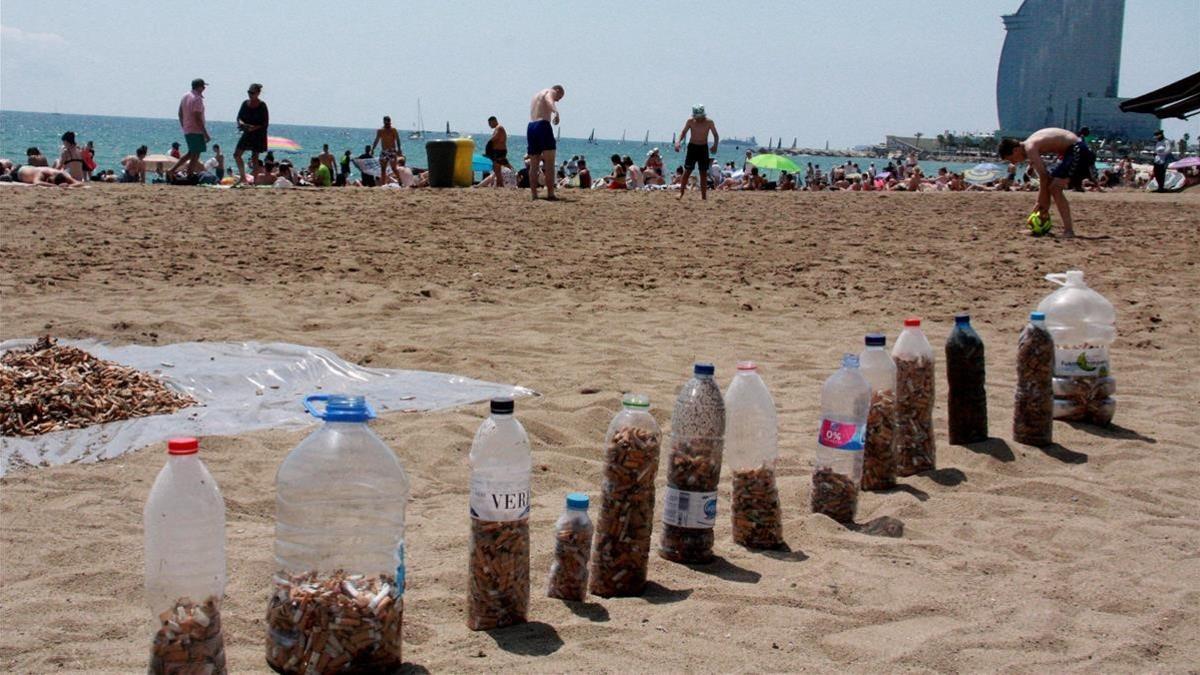 Plano general de colillas recogidas en la Barceloneta.