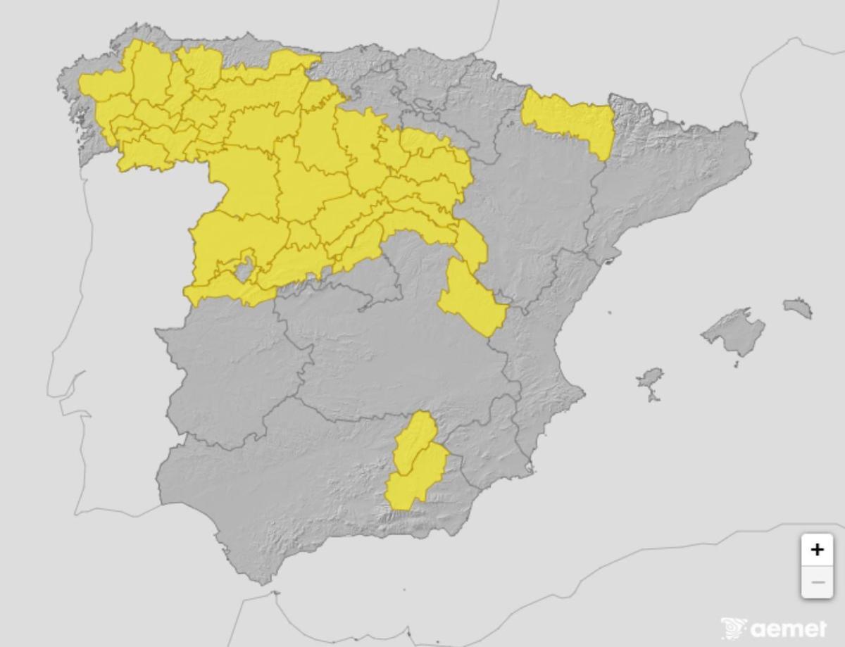 Avisos por nieve de la AEMET en buena parte de España.