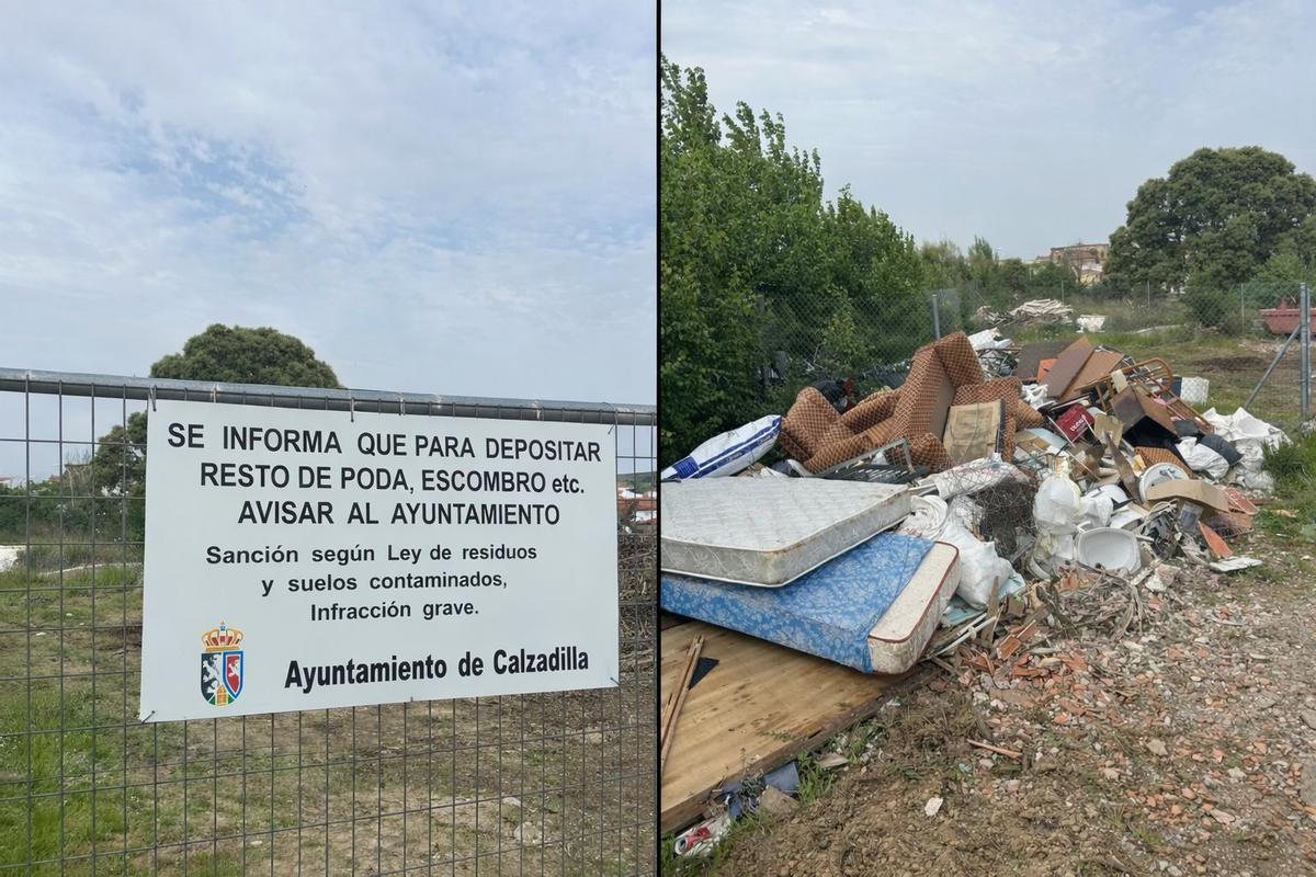 Imagen de escombros fuera del Punto Limpio, en Calzadilla