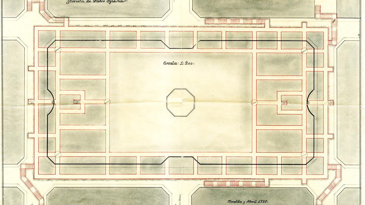 Plano del refugio situado en el subsuelo de la Glorieta de Novelda.