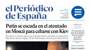 Portada de EL PERIÓDICO DE ESPAÑA del lunes 25 de marzo del 2024.