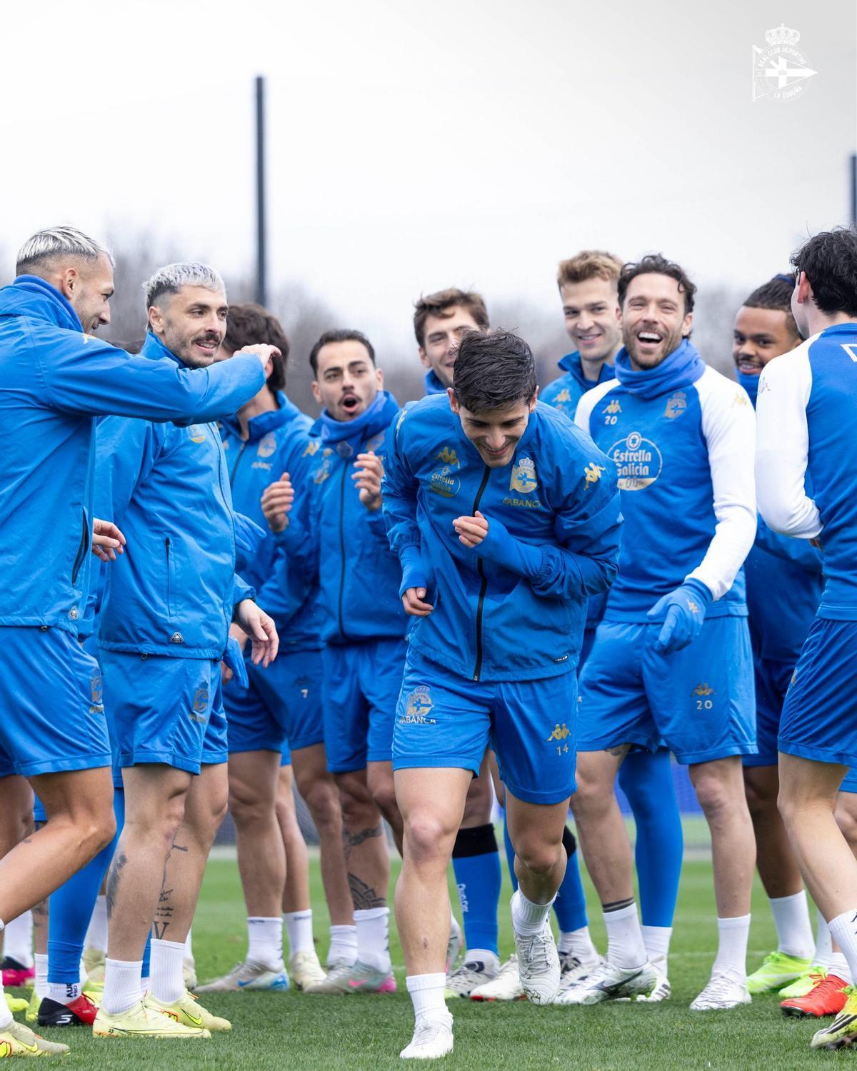 El Dépor, en el entrenamiento de este viernes.