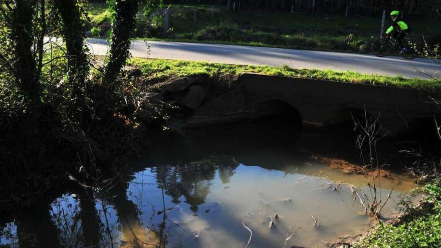 El agua del regato de Cabanelas seguía turbia ayer por la tarde. // Iñaki Abella