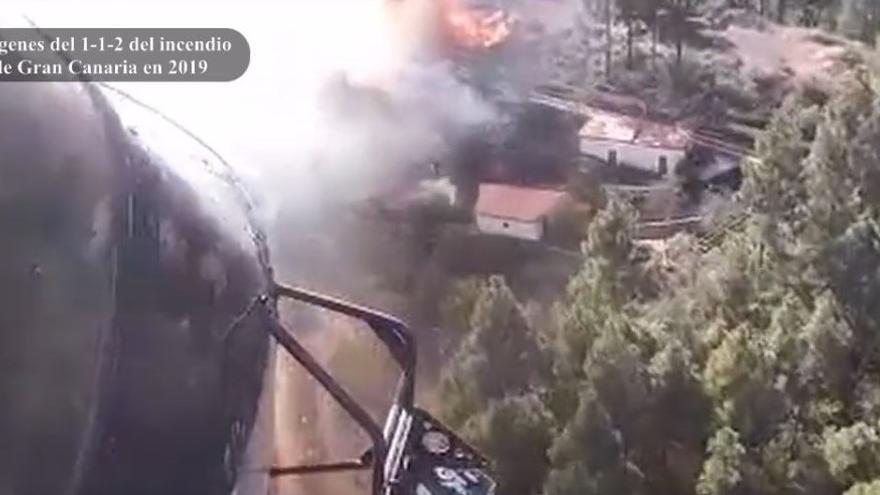 Extinción del incendio de Gran Canaria 2019 desde un helicóptero del GES.