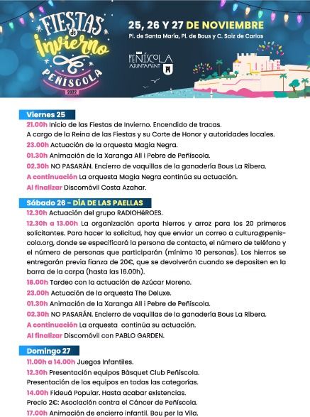 Programación completa de las Festes d&#039;Hivern de Peñíscola.