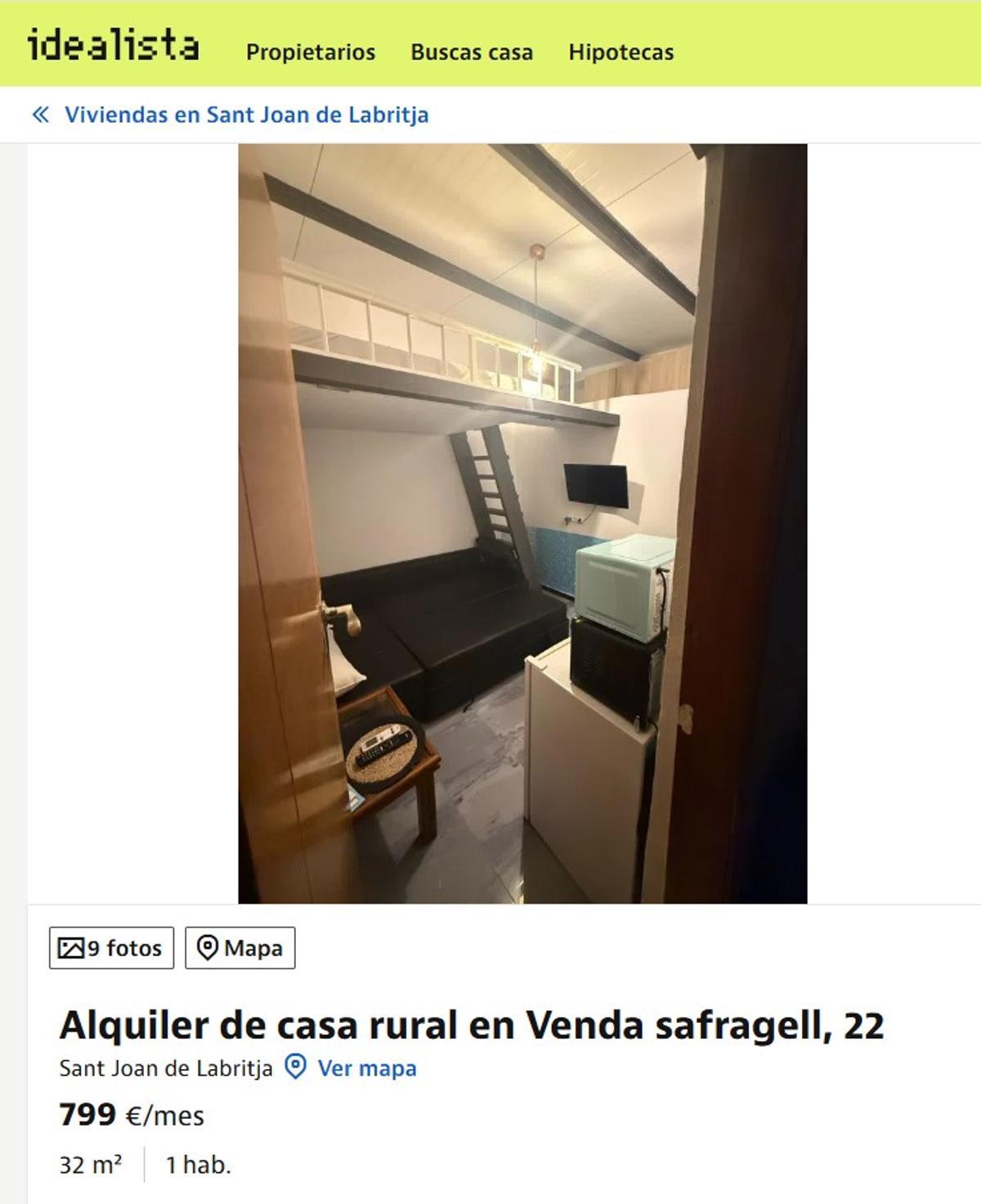 Publicación de Idealista sobre alquiler de viviendas en Ibiza