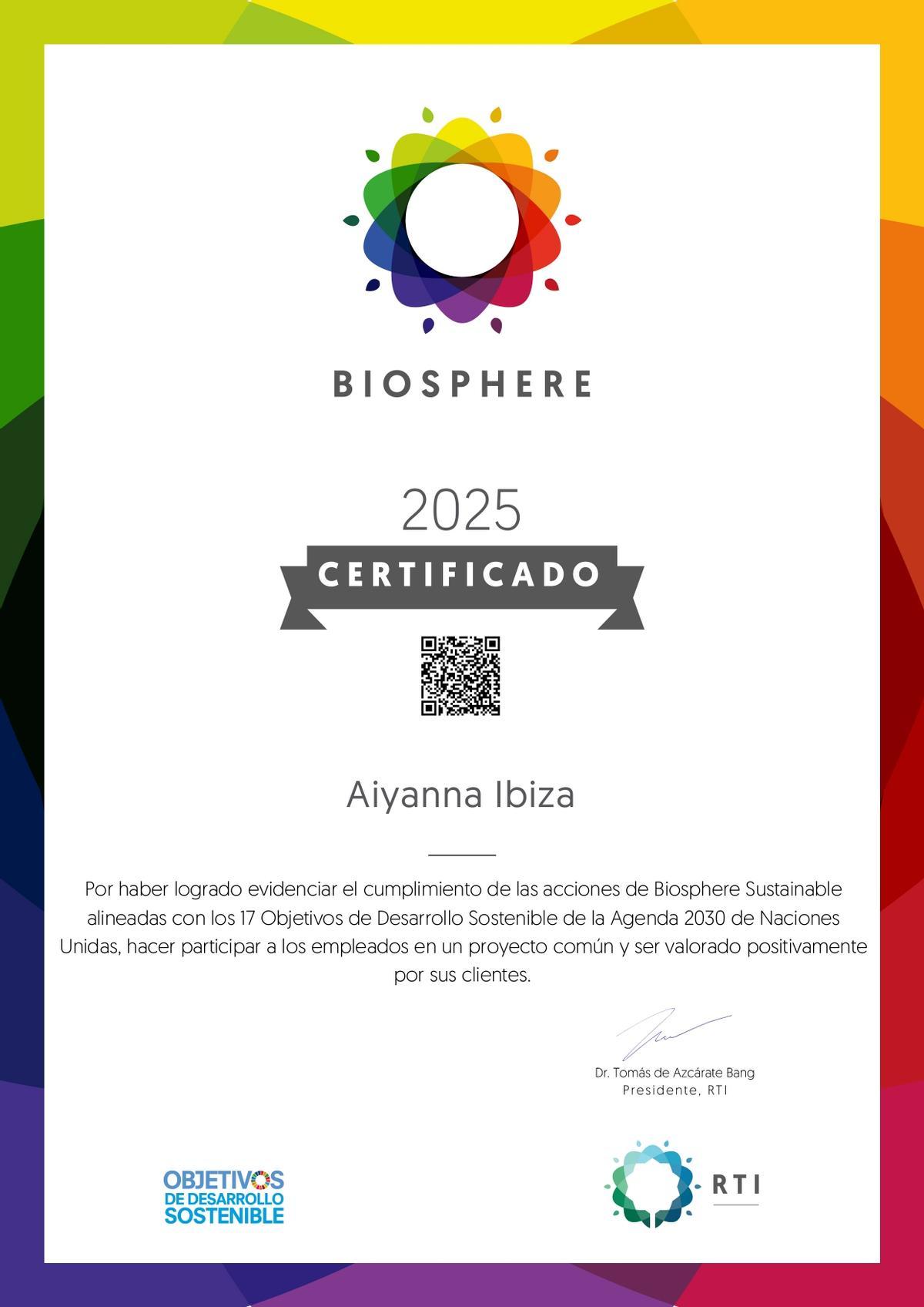 Sello Biosphere de Aiyanna Ibiza.