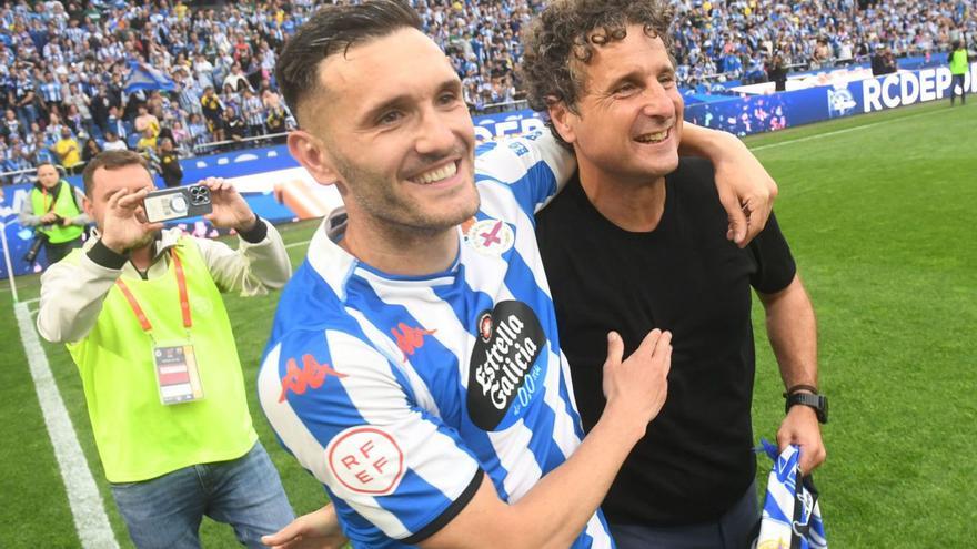 Lucas Pérez e Imanol Idiakez celebran el ascenso del Dépor hace unos meses. | Carlos Pardellas