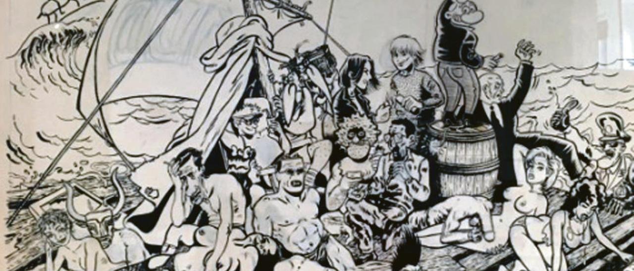 Al lado, Miguel Ángel Martín reinterpreta a Andy Warhol. Sobre estas líneas, un Dalí historietístico recibe a los visitantes, y la portada del número extraordinario de &quot;El Víbora&quot;, en el que sus personajes remedaban &quot;La balsa de la Medusa&quot;, de Théodore Géricault.