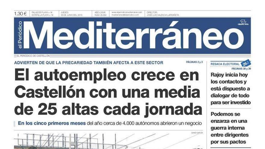 El autoempleo crece en Castellón con una media de 25 altas cada jornada, en la portada de Mediterráneo