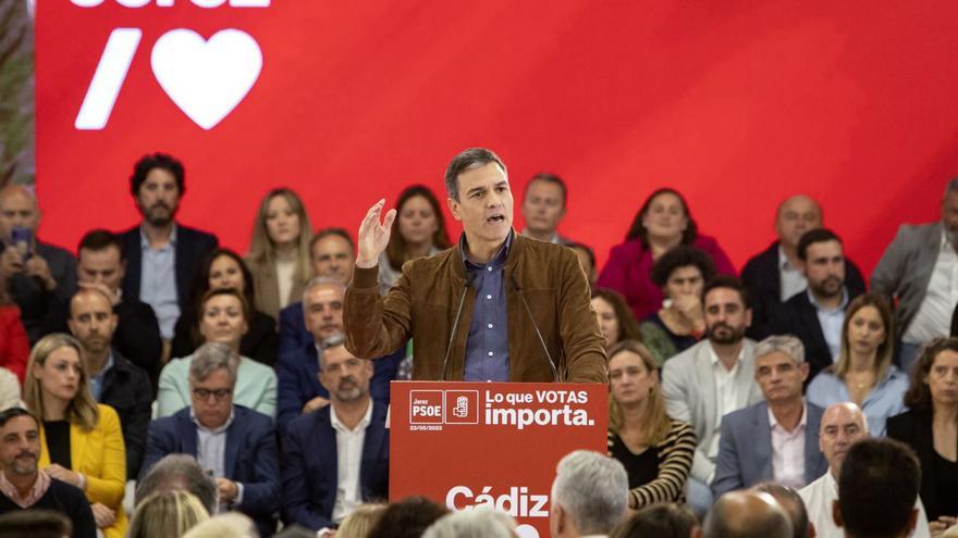 Pedro Sánchez, durante el mitin en Jerez, este martes.