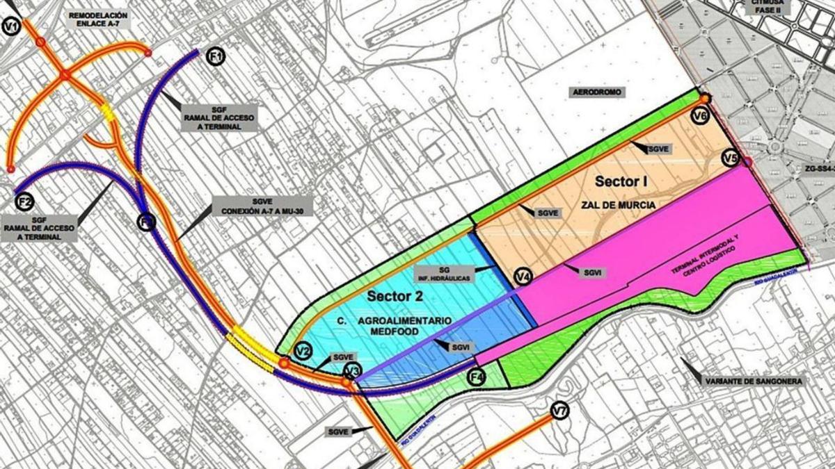 Zona que ocupará la nueva terminal intermodal y ZAL entre Sangonera la Verde y la Seca.