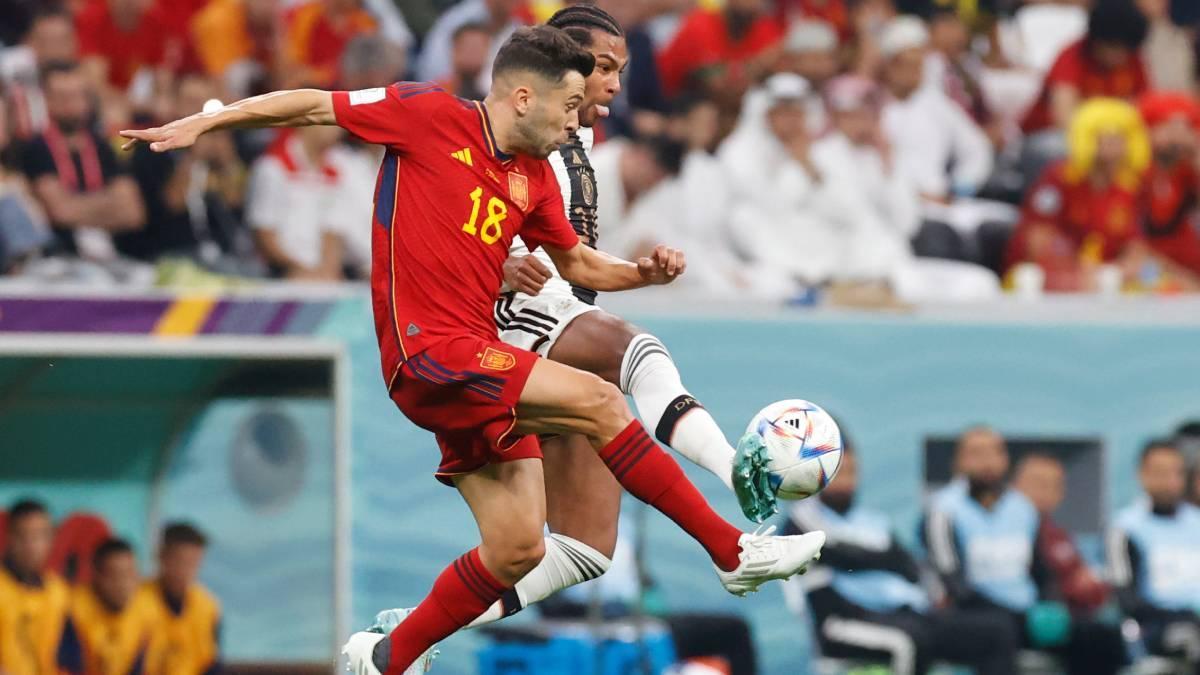 Jordi Alba, durante el partido ante Alemania en el Mundial de Qatar