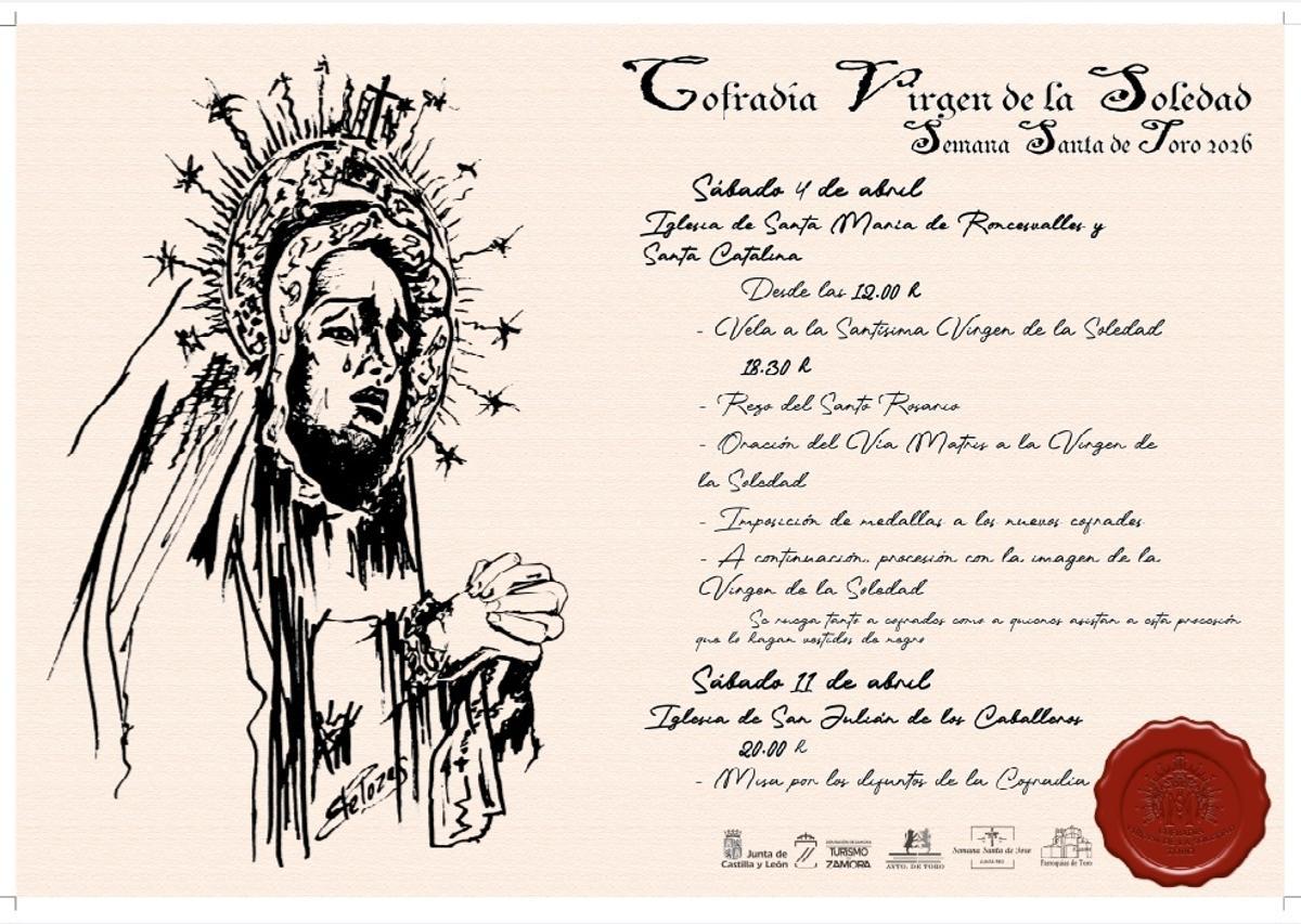 Cartel con los actos de la cofradía Virgen de la Soledad durante la Semana Santa