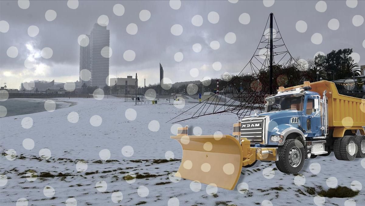 Una nieve granulada se deja ver en toda Barcelona y cuaja hasta en la playa.