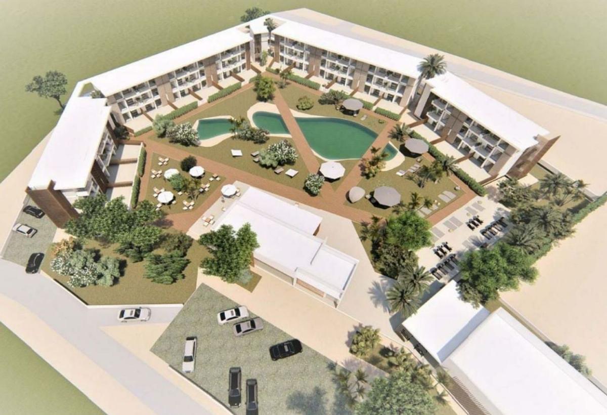 Recreación virtual del aparthotel proyectado en Cala de Bou. | D. I.