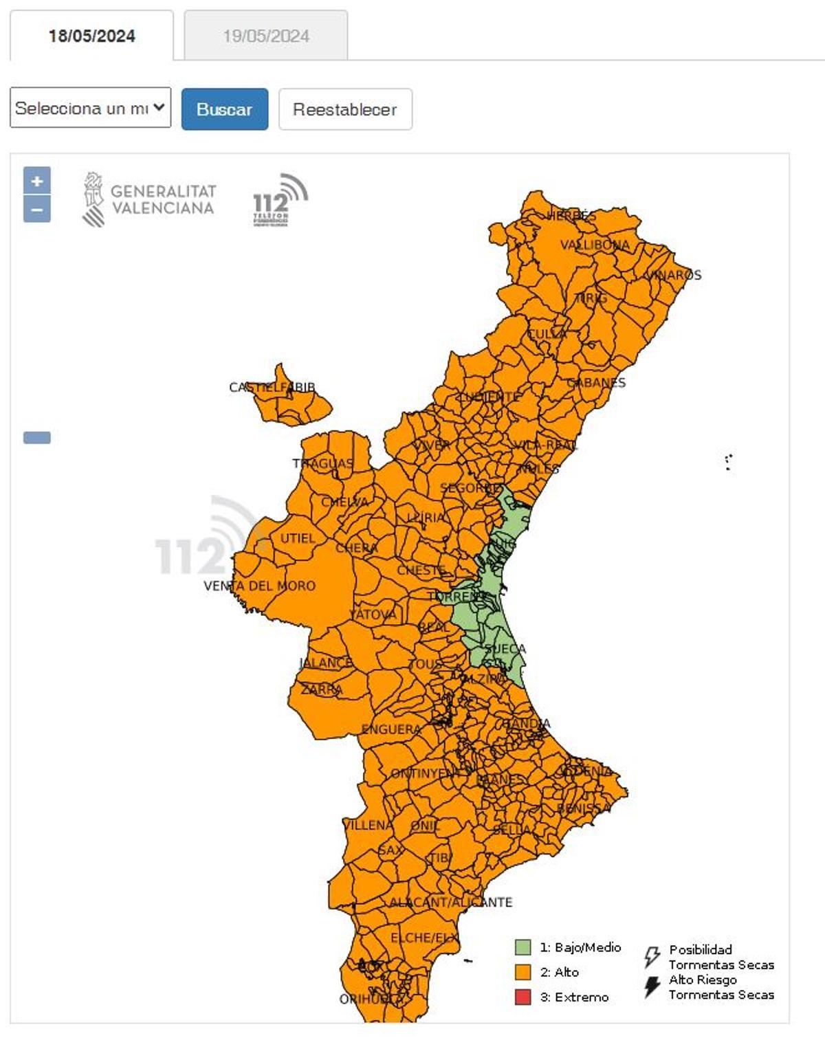 Riesgo de incendio para hoy, 18 de mayo