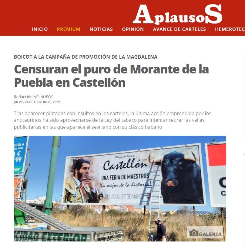 La noticia de Aplausos habla directamente de censura.