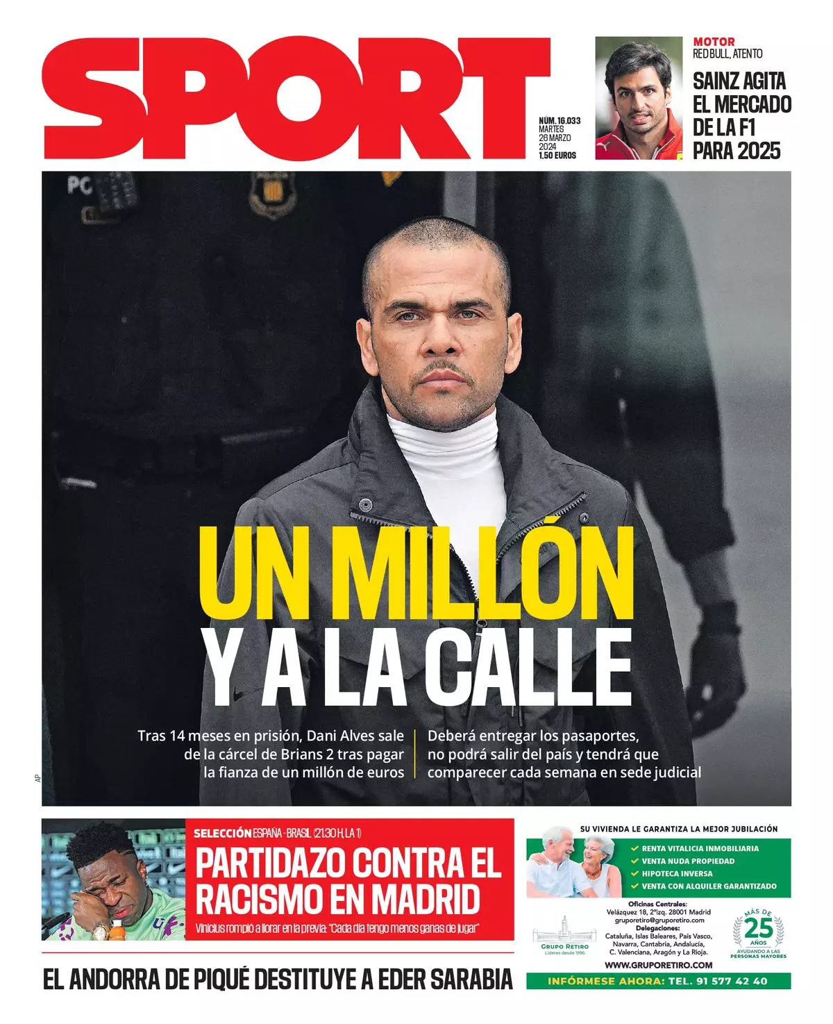 La portada de SPORT de hoy, martes 26 de marzo de 2024