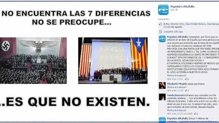 El PP de Altafulla la lía y equipara la Asamblea Nacional Catalana con el nazismo