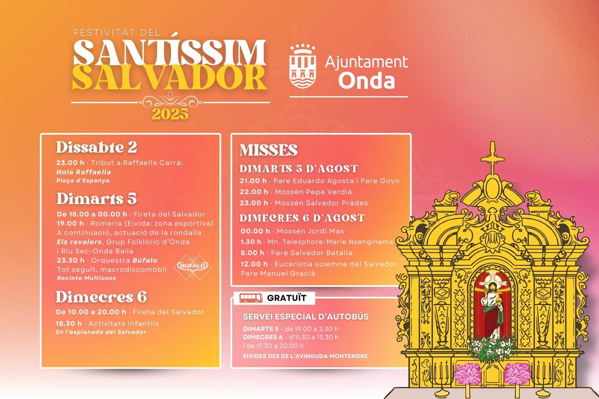 Programación de actos por la festividad del Salvador en Onda.