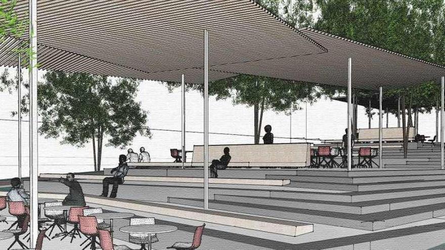 Bocetos de la nueva plaza, cuya fisonomía estará conformada por gradas, terrazas y pérgolas.