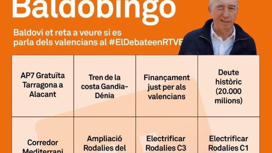 El &quot;Baldobingo&quot; que lanzó ayer Compromís.