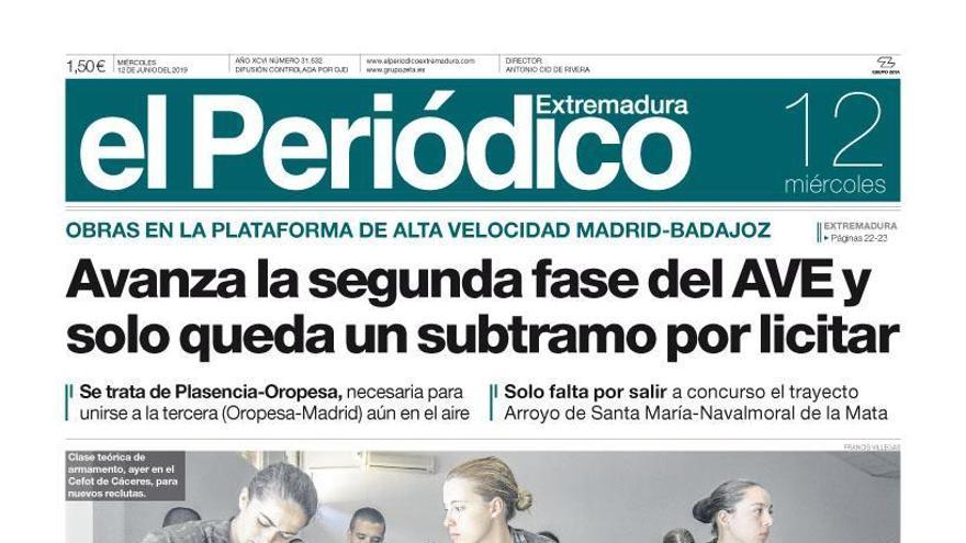 Esta es la portada de EL PERIÓDICO EXTREMADURA correspondiente al día 12 de junio del 2019