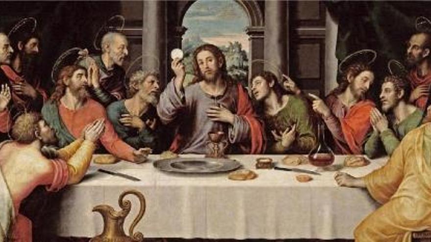 Jesús rodeado de sus discípulos en el lienzo &quot;La Última Cena&quot;.