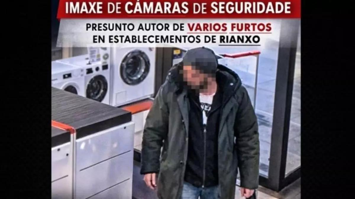 Imaxe difundida pola Policía Local para localizar ao presunto autor de varios hurtos.