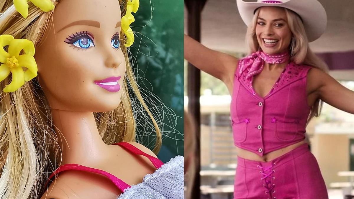 Una muñeca 'Barbie' y Margot Robbie.