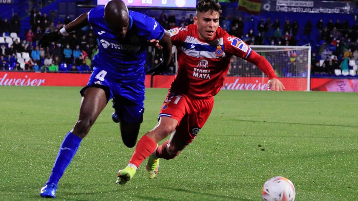 Nico Melamed, en una acción del partido ante el Getafe