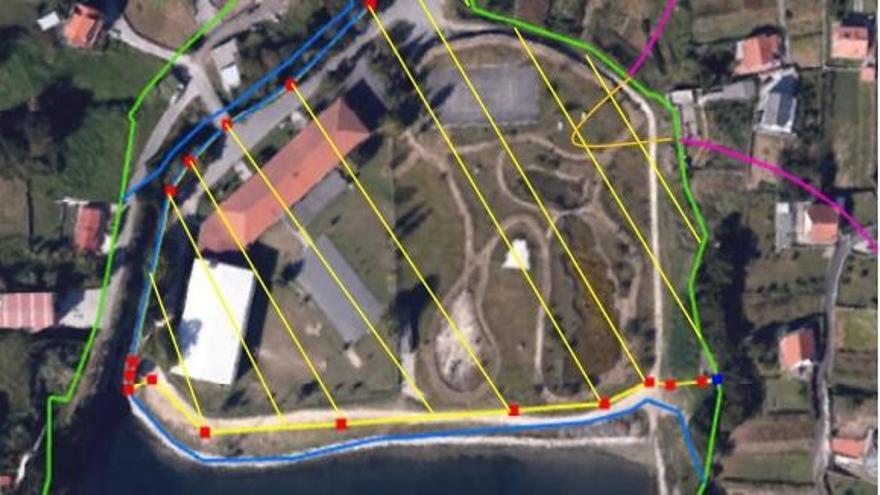 Plano que muestra la superficie desafectada (rayada en amarillo), por el límite de la rectificación propuesta.