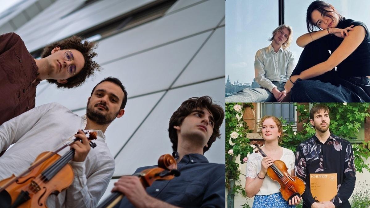 Carus Trio. Y al lado, arriba, Duo Satori y debajo, Duo Pavageau-DeDiego, protagonistas en Santiago del curso Airas Nunes Aula de Cámara.