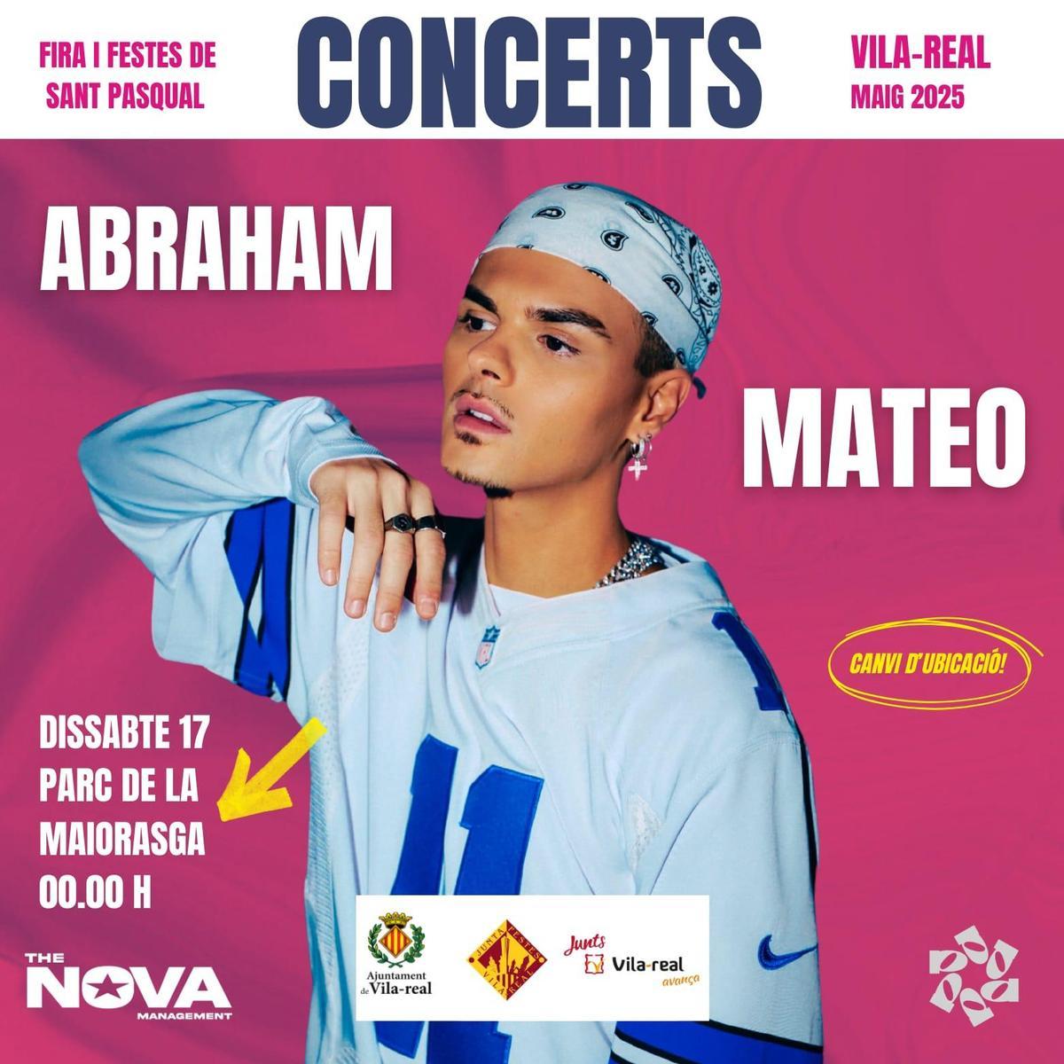 Cartel con la nueva ubicación del concierto de Abraham Mateo.