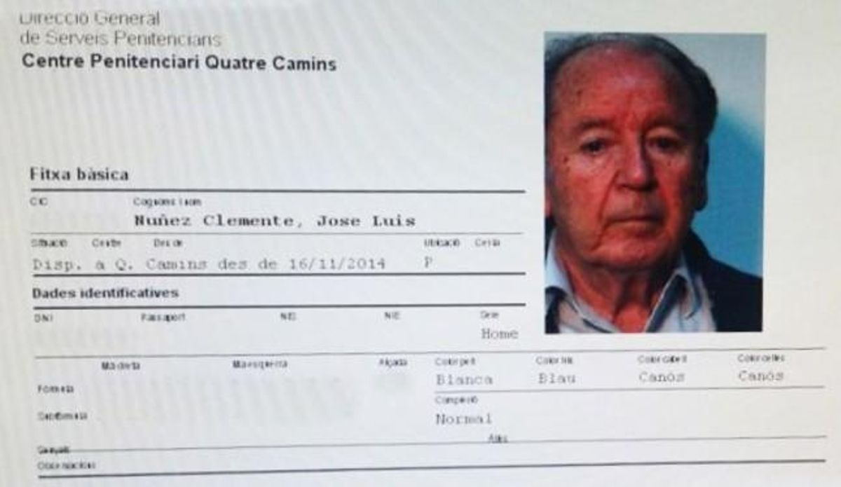 La fitxa penitenciària de Josep Lluís Núñez. La fitxa penitenciària de Josep Lluís Núñez.