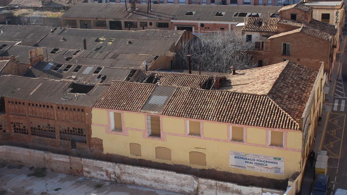 Vista aérea de la nave fundacional de la Real Fábrica, que se rehabilitará.